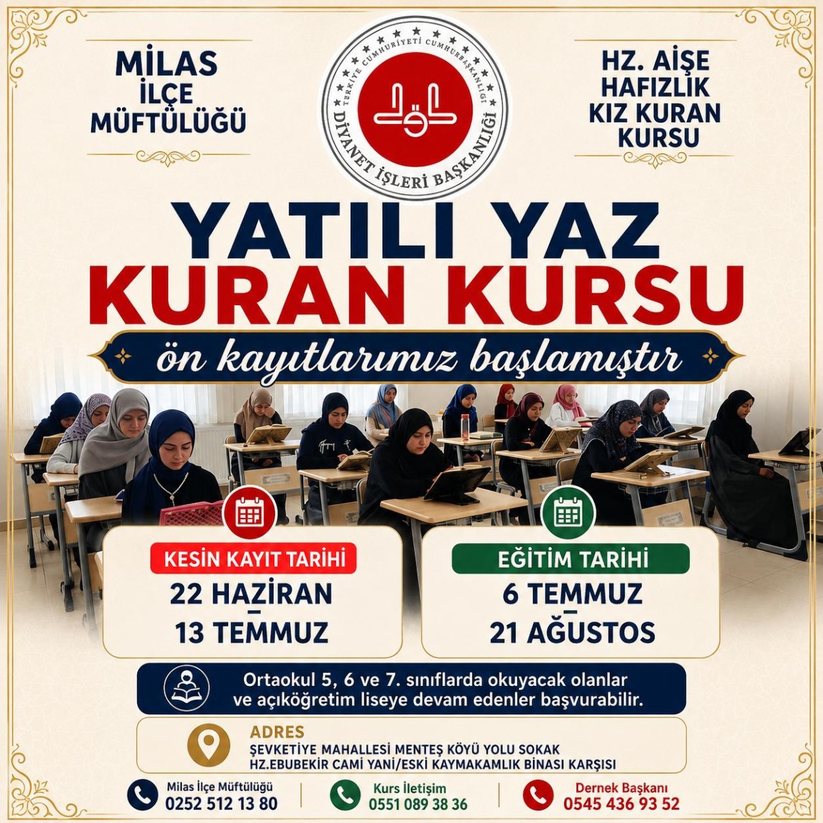 Milas’ta Yatılı Yaz Kur’an Kursu İçin Kayıtlar Başladı