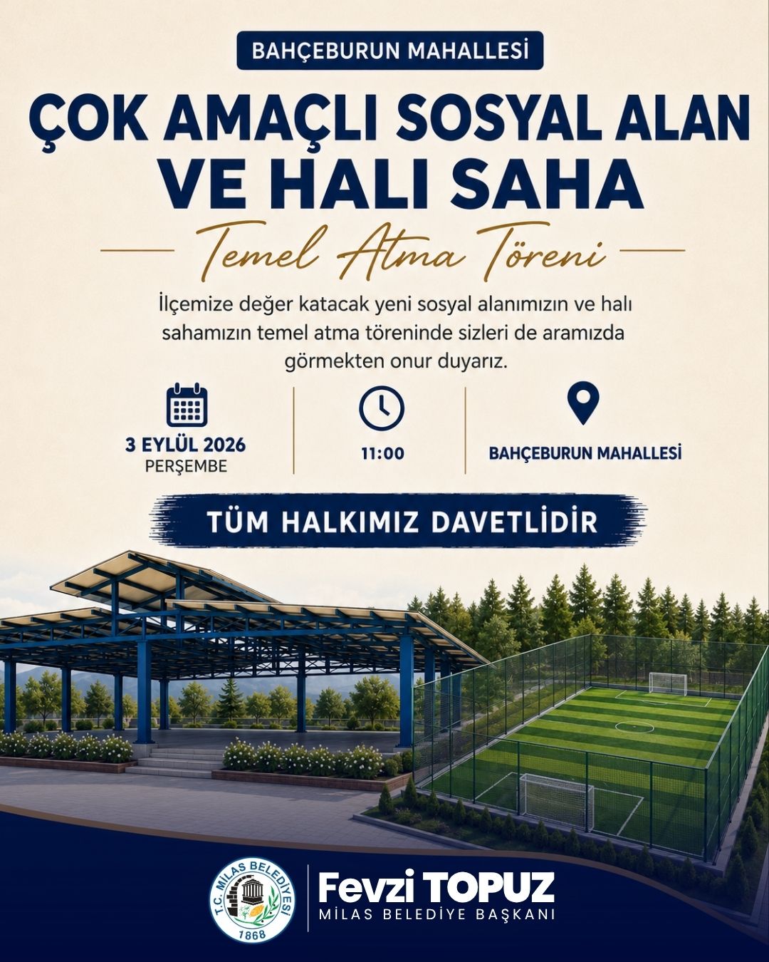 MİLAS BELEDİYESİ’NDEN BAHÇEBURUN’A ÇOK AMAÇLI SOSYAL ALAN VE HALI SAHA